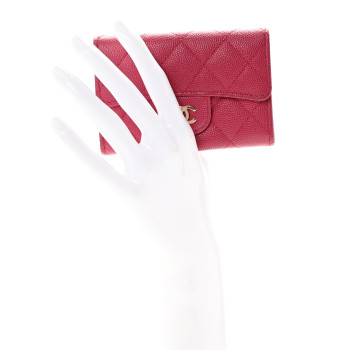 CHANEL Caviar Quilted Flap Card Holder Wallet Dark Pink