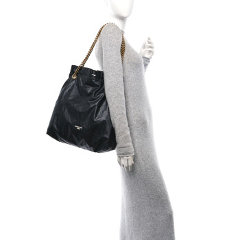 BALENCIAGA Crushed Calfskin Medium Crush Tote Bag Black