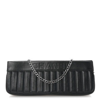CHANEL Calfskin Vertical Quilted Lax Clutch With Chain Black