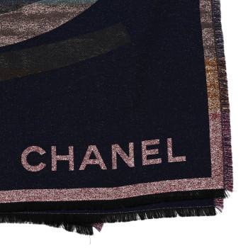 CHANEL Cashmere Silk Blend Metallic CC Scarf Multicolor