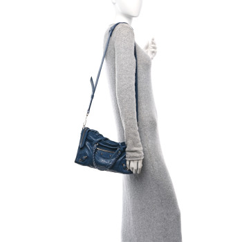 BALENCIAGA Agneau Classic Silver Hardware S City Bleu Persan
