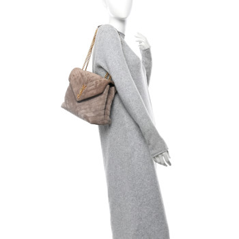 SAINT LAURENT Suede Y Quilted Monogram Medium Loulou Chain Satchel Taupe