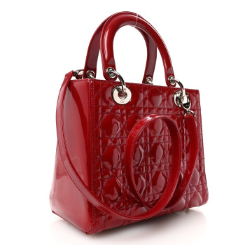 CHRISTIAN DIOR Patent Cannage Medium Lady Dior Burgundy Red