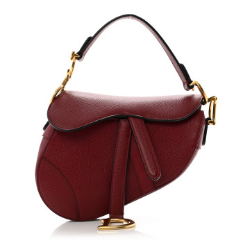 CHRISTIAN DIOR Grained Calfskin Mini Saddle Bag Red