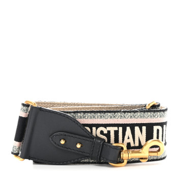 CHRISTIAN DIOR Canvas Embroidered Shoulder Strap Rose Multicolor