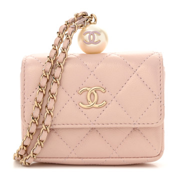 CHANEL Iridescent Caviar Quilted Pearl On Top Coin Purse With Chain Light Pink