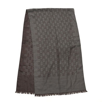 GUCCI Wool Silk GG Monogram GGNat Scarf Dark Brown