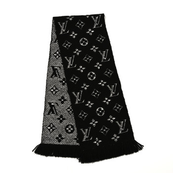 LOUIS VUITTON Wool Silk Logomania Shine Scarf Black