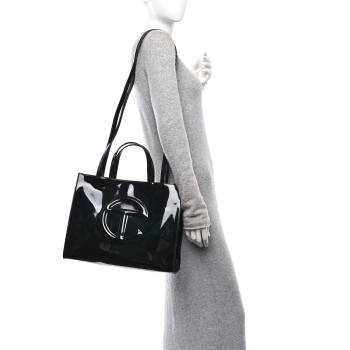 TELFAR Patent Vegan Leather Medium Shopping Bag Black