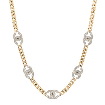 CHANEL Crystal Chain CC Link Choker Gold Silver