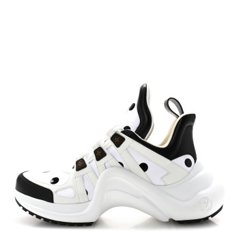 LOUIS VUITTON Calfskin Satin Printed Polka Dot Monogram LV Archlight Sneakers 40 Black White