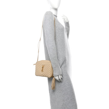 SAINT LAURENT Calfskin Matelasse Monogram Lou Camera Bag Nude Powder