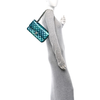CHANEL Shaded Patent Calfskin Quilted Medium Double Flap Green Blue