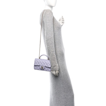 CHANEL Lambskin Quilted Mini Top Handle Rectangular Flap Light Purple