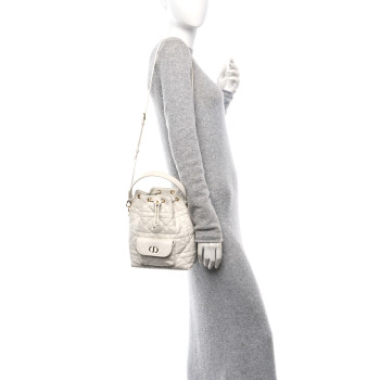 CHRISTIAN DIOR Lambskin Macrocannage Small Caro Bucket Bag Latte