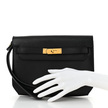 HERMES Taurillon Novillo Kelly Depeches 25 Pouch Black