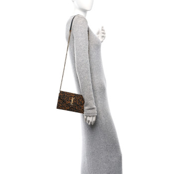 SAINT LAURENT Canvas Matelasse Chevron Monogram Envelope Chain Wallet Leopard