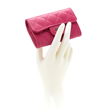 CHANEL Caviar Quilted Flap Card Holder Wallet Fuchsia