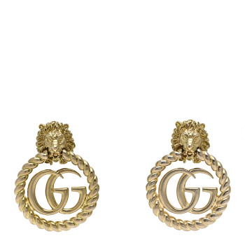 GUCCI Metal Double G Lion Head Clip On Earrings Aged Gold