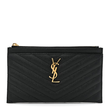 SAINT LAURENT Grain De Poudre Chevron Monogram Bill Pouch Black
