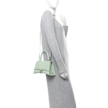 BALENCIAGA Shiny Box Calfskin Small Hourglass Top Handle Bag Light Green