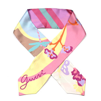 GUCCI Silk Twill Flower Print Scarf Fluo Pink