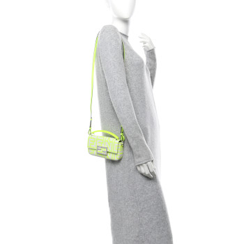 FENDI X MARC JACOBS Nappa Vitello King Logo Print Phone Baguette Yellow Fluo