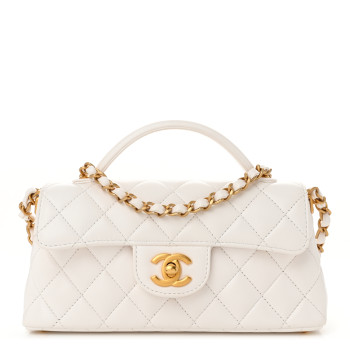 CHANEL Lambskin Quilted Mini Flap Top Handle Bag White