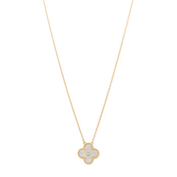 VAN CLEEF & ARPELS 18K Rose Gold Diamond Mother of Pearl Vintage Alhambra Pendant Necklace