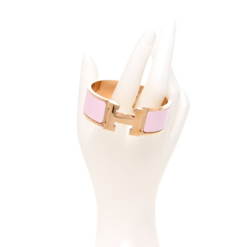 HERMES Enamel Wide Clic Clac H Bracelet PM Rose Dragee