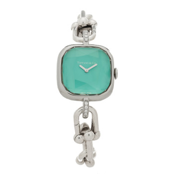 TIFFANY Sterling Silver Diamond 24mm HardWear Quartz Watch Tiffany Blue