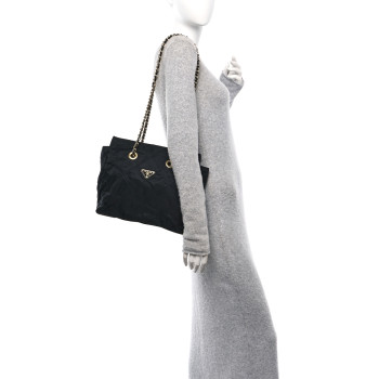 PRADA Nylon Tessuto Quilted Shoulder Bag Black