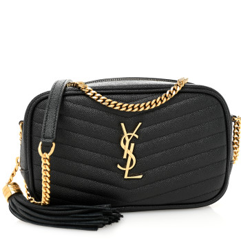 SAINT LAURENT Grain De Poudre Matelasse Monogram Mini Lou Camera Bag Black