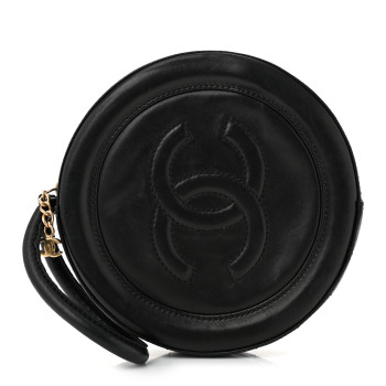 CHANEL Lambskin Quilted Small CC Wristlet Black