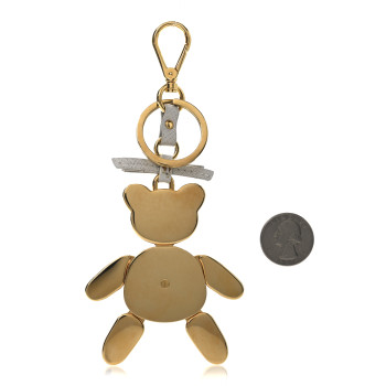 PRADA Metal Saffiano Bear Bag Charm Grey