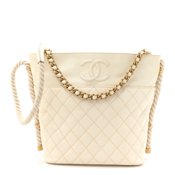 CHANEL Crumpled Calfskin En Vogue Rope Hobo Bag White