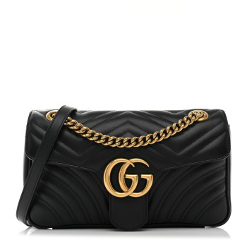 GUCCI Calfskin Matelasse Small GG Marmont Shoulder Bag Black