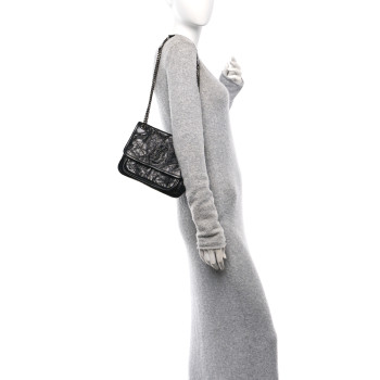 SAINT LAURENT Crinkled Calfskin Matelasse Monogram Baby Niki Chain Satchel Black