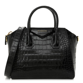 GIVENCHY Calfskin Crocodile Embossed Small Antigona Black