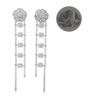CHANEL 18K White Gold Diamond Bouton de Camelia Transformable Earrings