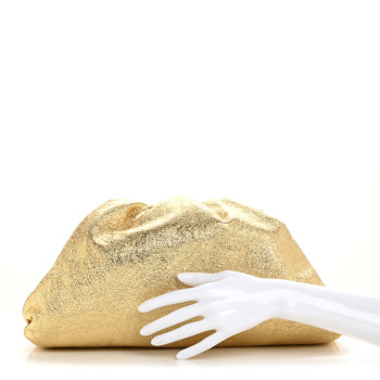 BOTTEGA VENETA Metallic Crinkled Lambskin The Pouch Oversized Clutch Oro