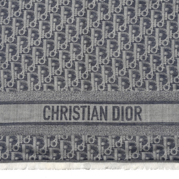 CHRISTIAN DIOR Silk Cashmere Oblique Shawl 140 Navy