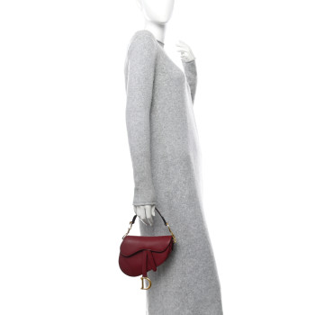 CHRISTIAN DIOR Grained Calfskin Mini Saddle Bag Red