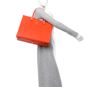 VERSACE Canvas Calfskin Large La Medusa Tote Bag Orange