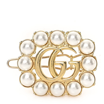 GUCCI Metal Pearl Double G Hair Clip Aged Gold