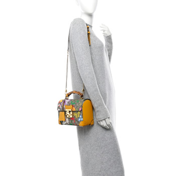 GUCCI GG Supreme Monogram Flora Small Padlock Bamboo Shoulder Bag Beige Multicolor Crop