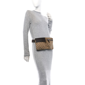 GUCCI GG Monogram Double Pocket Belt Bag Dark Brown