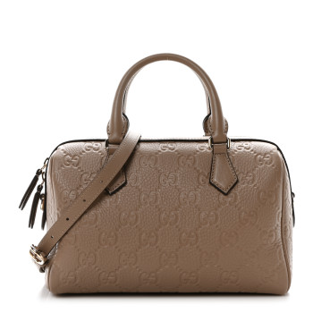 GUCCI Calfskin GG Emblem Small Top Handle Bag Taupe