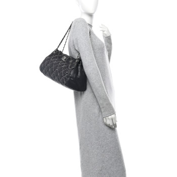 CHANEL Nylon Quilted Tweed Stitch Bubble Tote Black