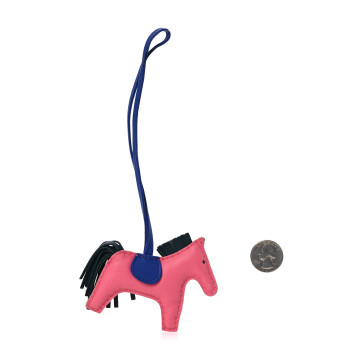 HERMES Milo Lambskin Grigri Rodeo Horse Bag Charm PM Rose Azalee Vert Cypress Bleu Electrique